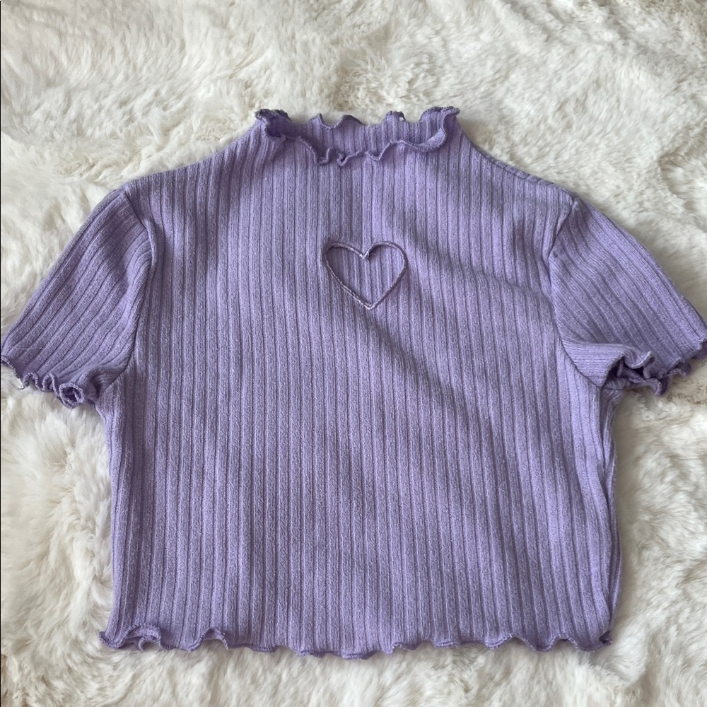 SHEIN Lavender Ribbed Top with Heart Cutout
